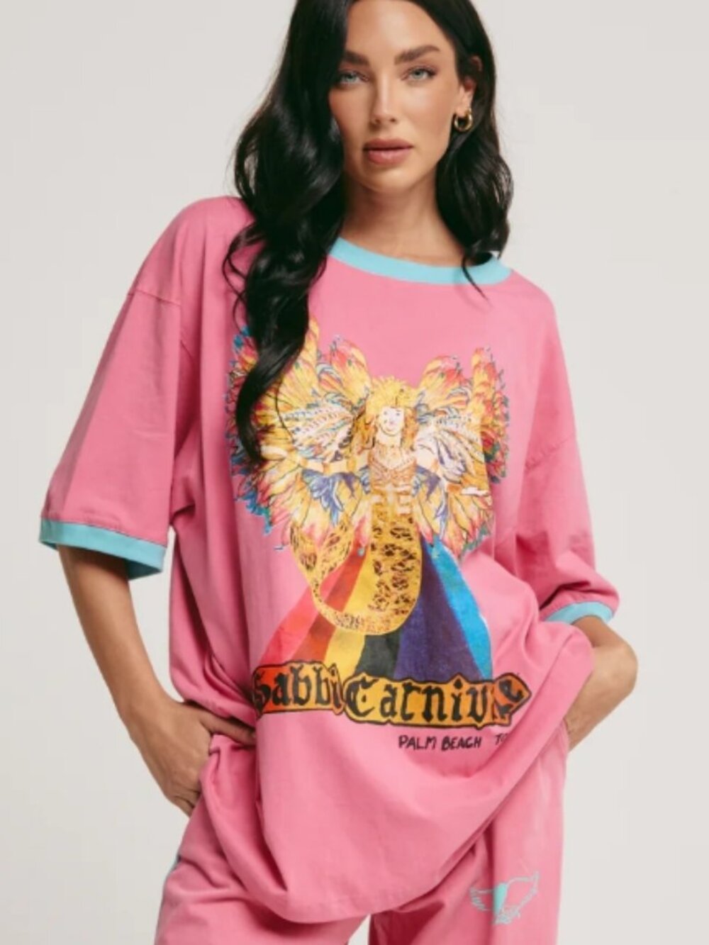 Pink Graphic Short Sleeve Tee with Blue Trim